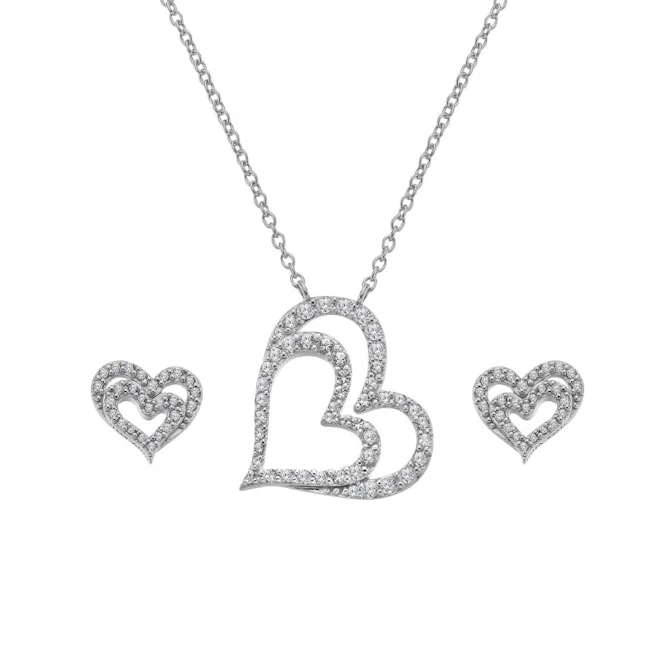Silver Shimmer Heart Necklace & Earrings Gift Set - Image 2
