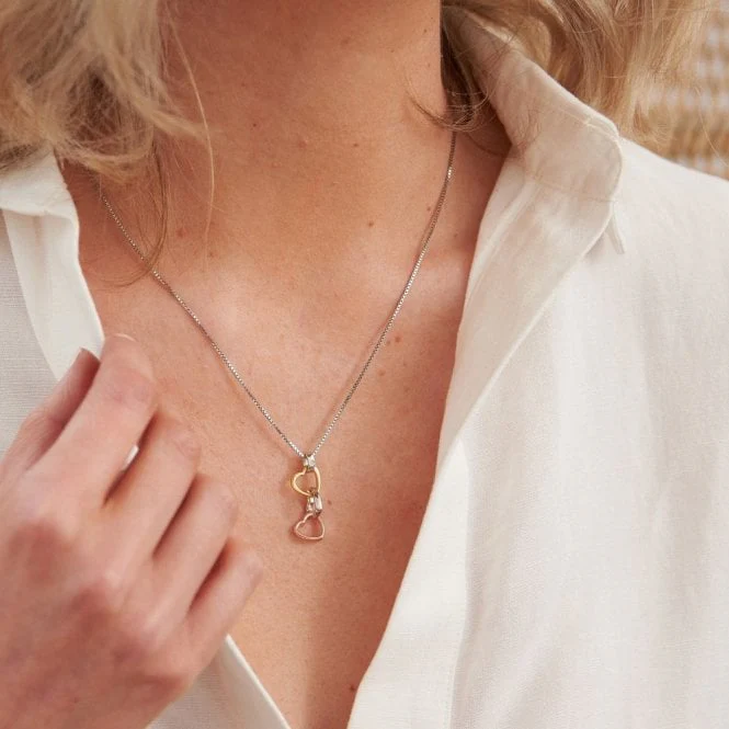 Silver Trio Triple Heart Pendant with Gold & Rose Gold - Image 3