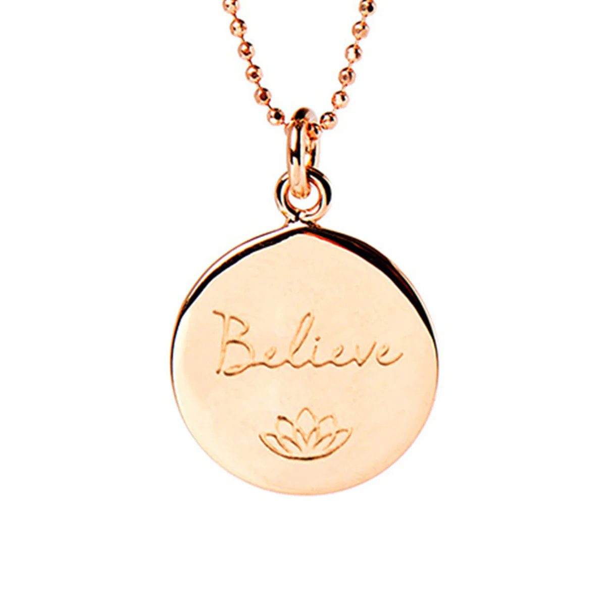 Believe Disc Necklace in Rose Gold