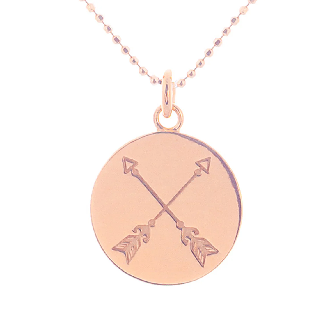 Crossed Arrows Disc Necklace in Rose Gold