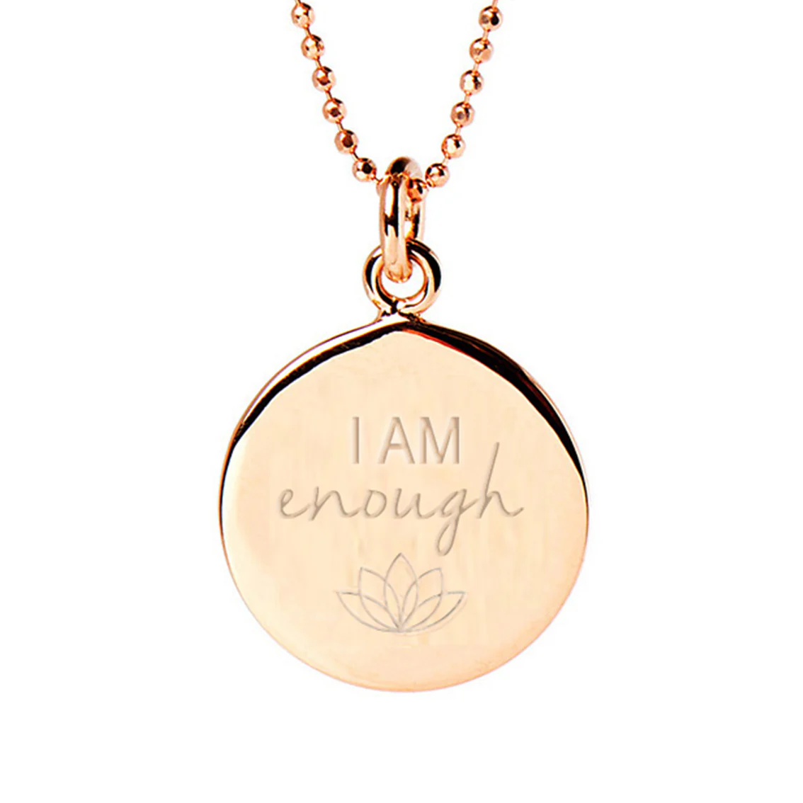 I am Enough Disc Necklace in Rose Gold