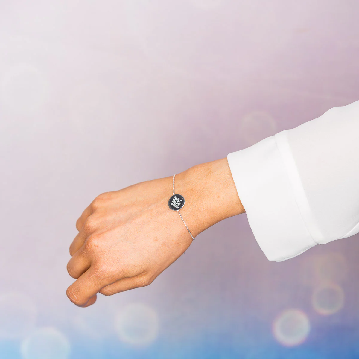 Lotus Flower Disc Bracelet in Rose Gold - Image 4