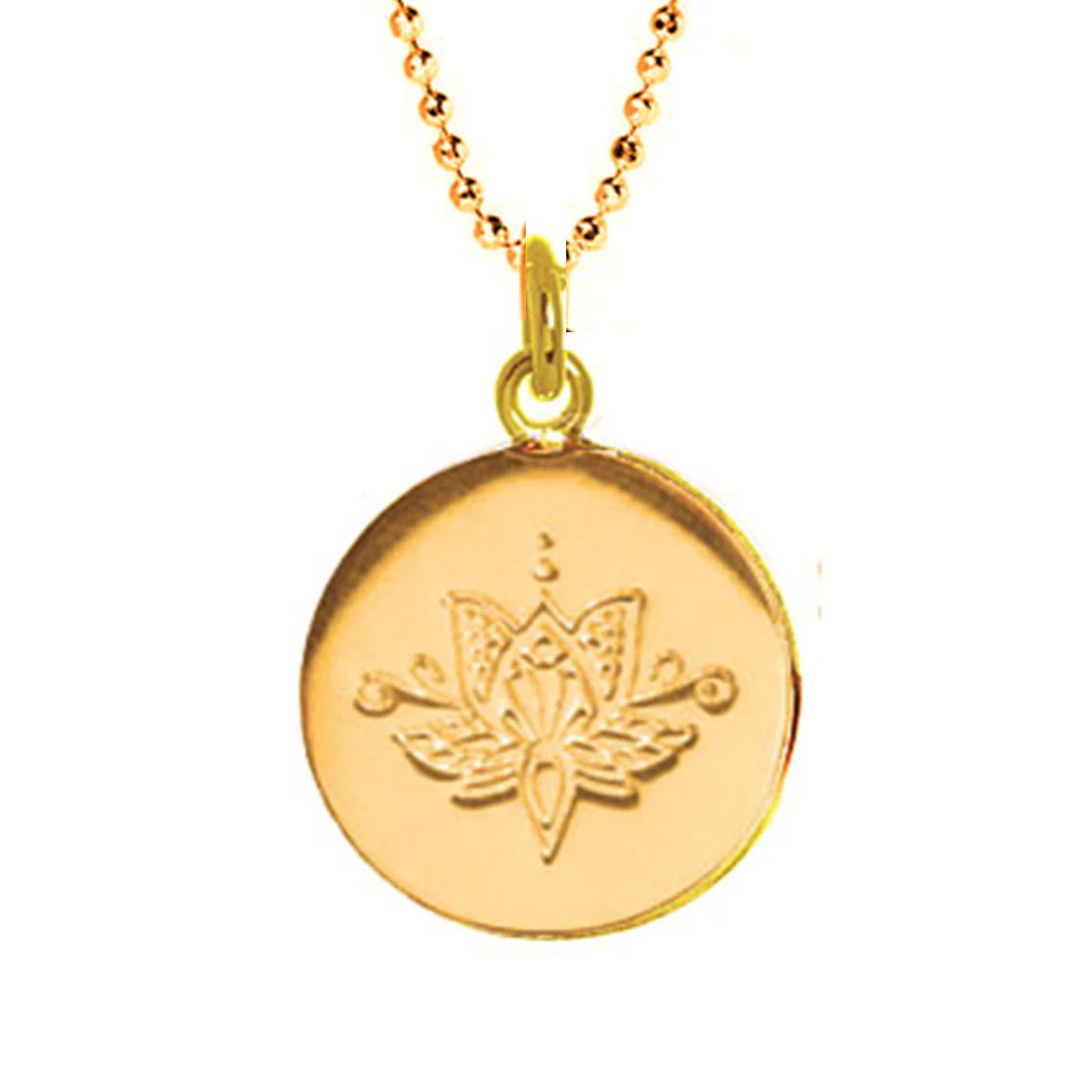 Lotus Flower Disc Necklace in Gold