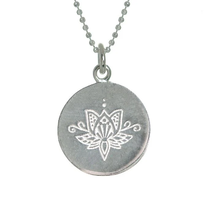 Lotus Flower Disc Necklace in Sterling Silver