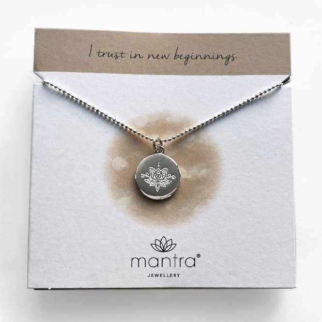 Lotus Flower Disc Necklace in Sterling Silver - Image 3