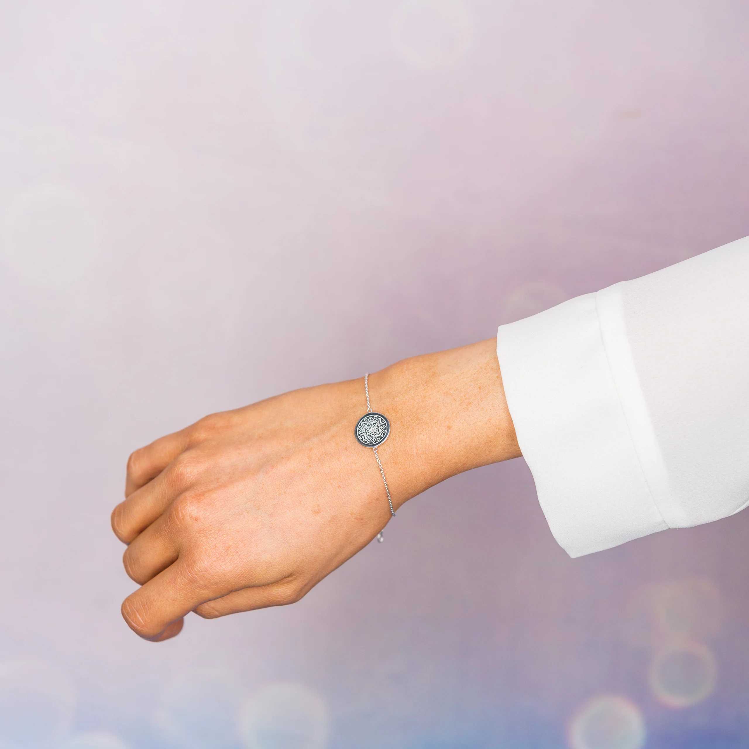 Love Mandala Disc Bracelet in Sterling Silver - Image 4