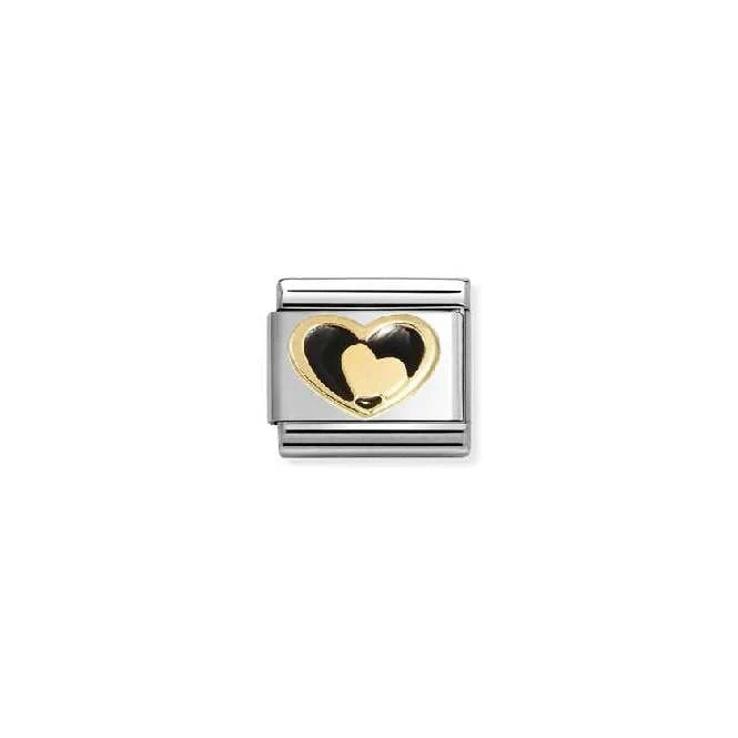 Classic Gold and Enamel Black Heart In Heart Love & Hearts Charms