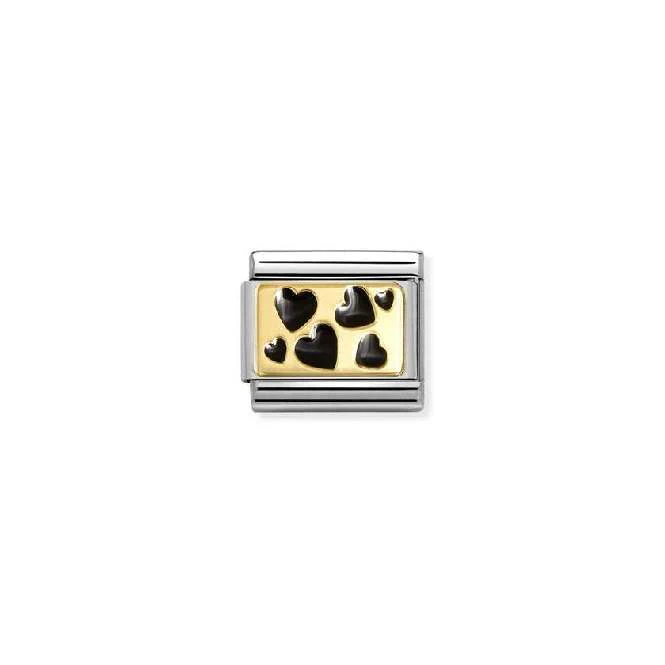 Classic Gold and Enamel Black Scattered Hearts Love & Hearts Charms