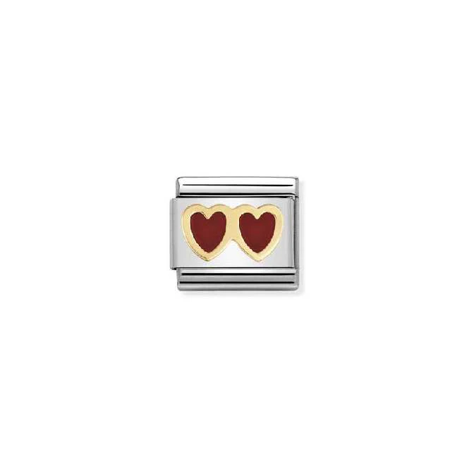 Classic Gold and Enamel Double Red Heart Love & Hearts Charms