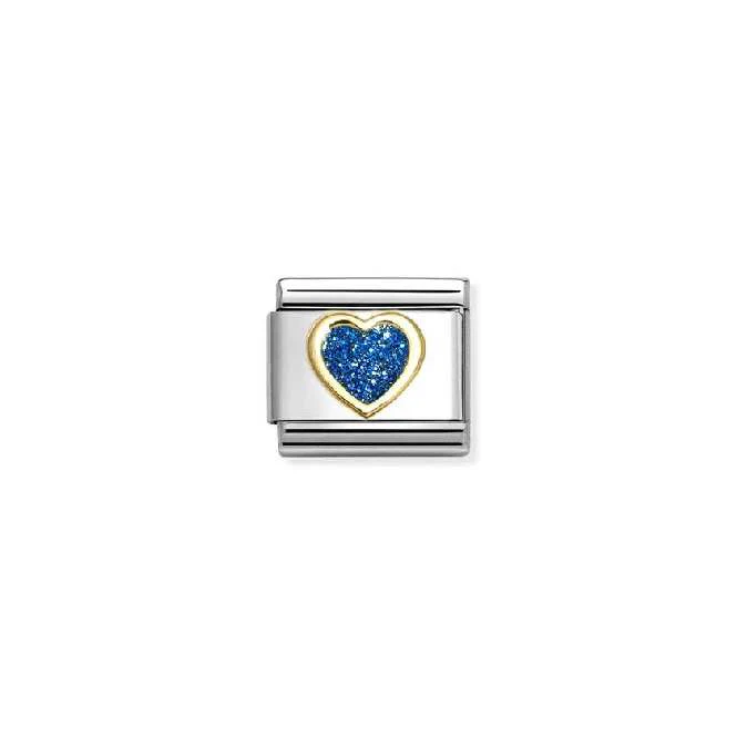Classic Gold and Enamel Glitter Blue Heart Love & Hearts Charms