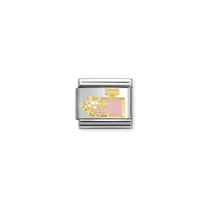 Classic Gold and Enamel Perfume with Pink & White Flower Fashion & Fun Charms