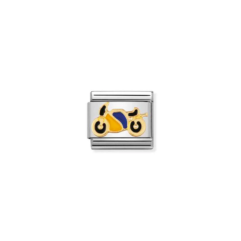 Classic Gold and Enamel Yellow & Blue Motorbike Sports & Hobbies Charms