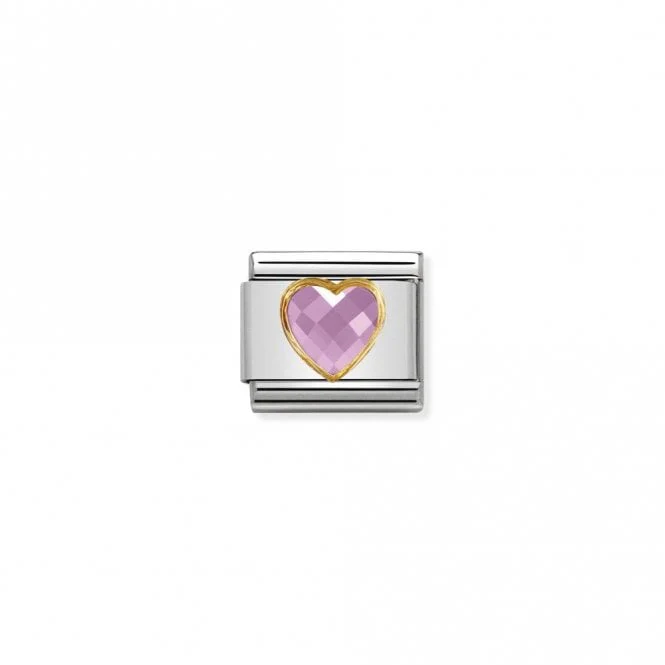 Classic Gold CZ Facetted Pink Heart Love & Hearts Charms