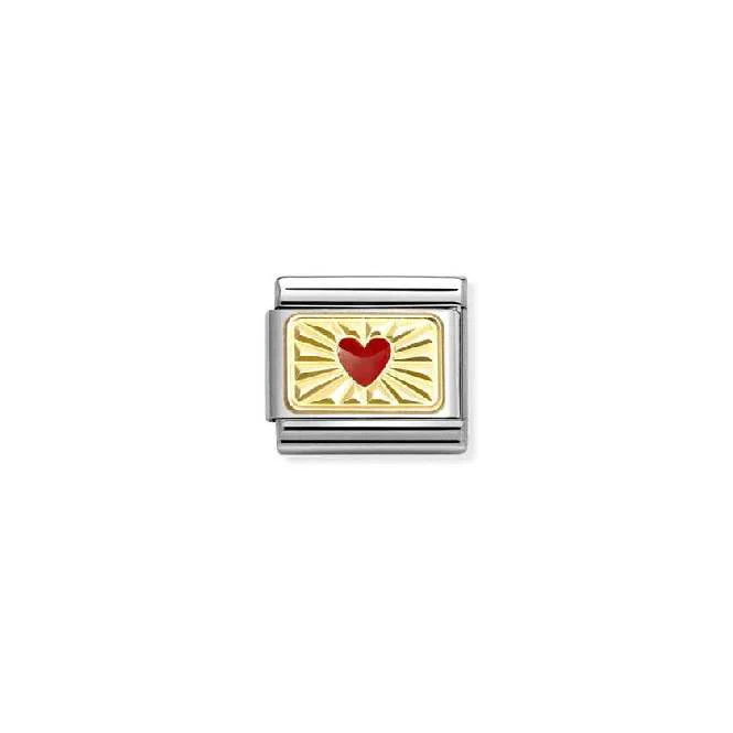 Classic Gold Diamond-Etched Red Enamel Heart Love & Hearts Charms