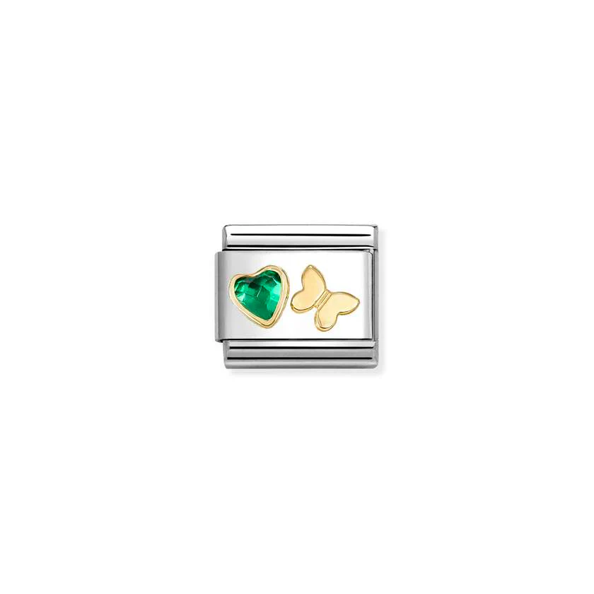 Classic Gold and Faceted CZ Green Butterfly Flowers & Nature Charms