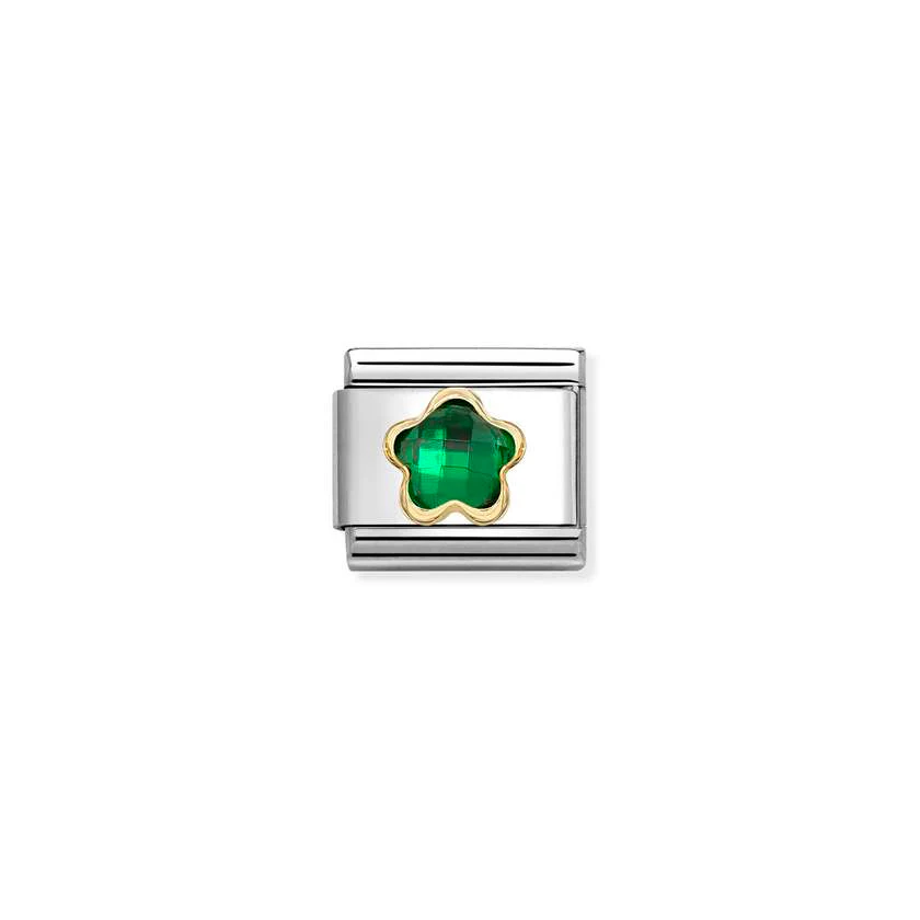 Classic Gold and Faceted CZ Green Flower & Nature Charms