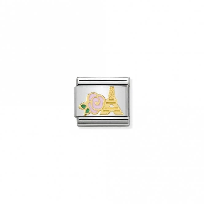 Classic Gold Pink Rose and Eiffel Tower Travel Charms