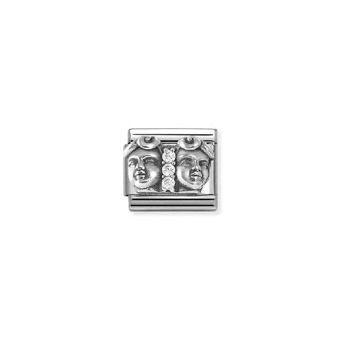 Classic Oxidised Silver and CZ Gemini Zodiac Charms