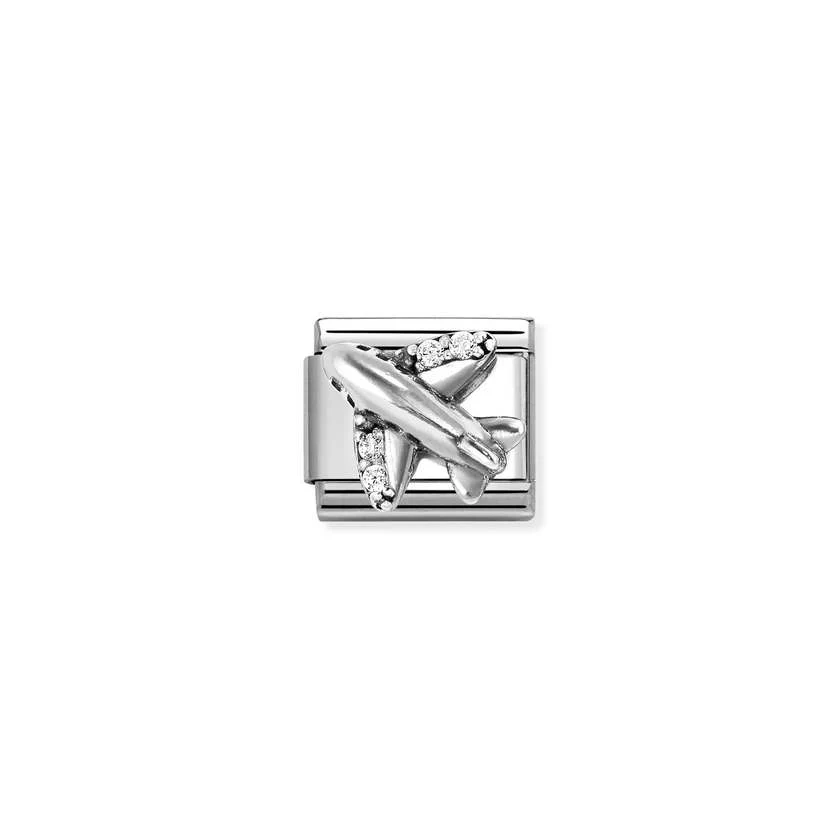 Classic Oxidised Silver & CZ White Airplane Travel & Flag Charms