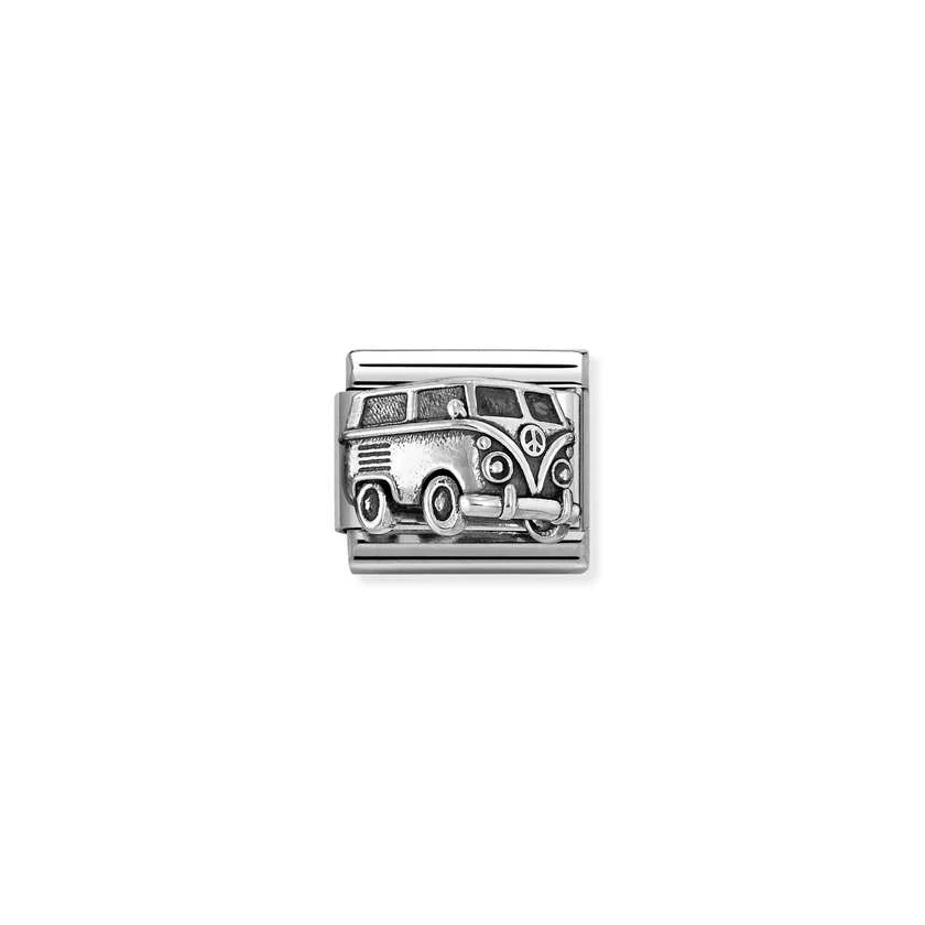 Classic Oxidised Silver Van Travel & Flag Charms