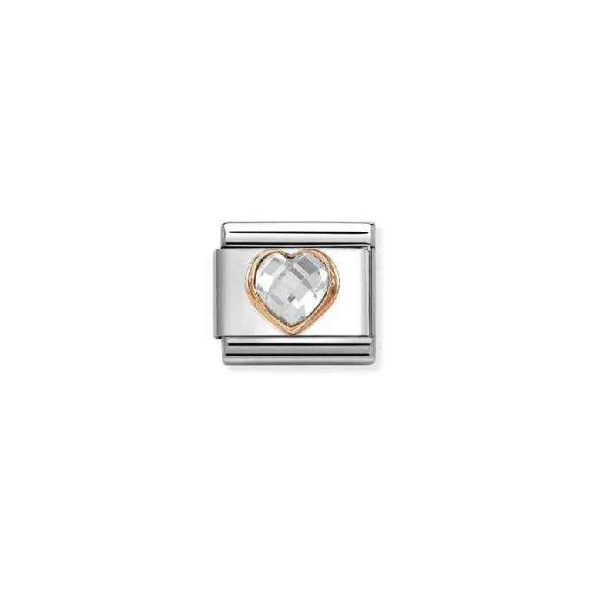 Classic Rose Gold and CZ Facetted White Heart Love & Hearts Charms