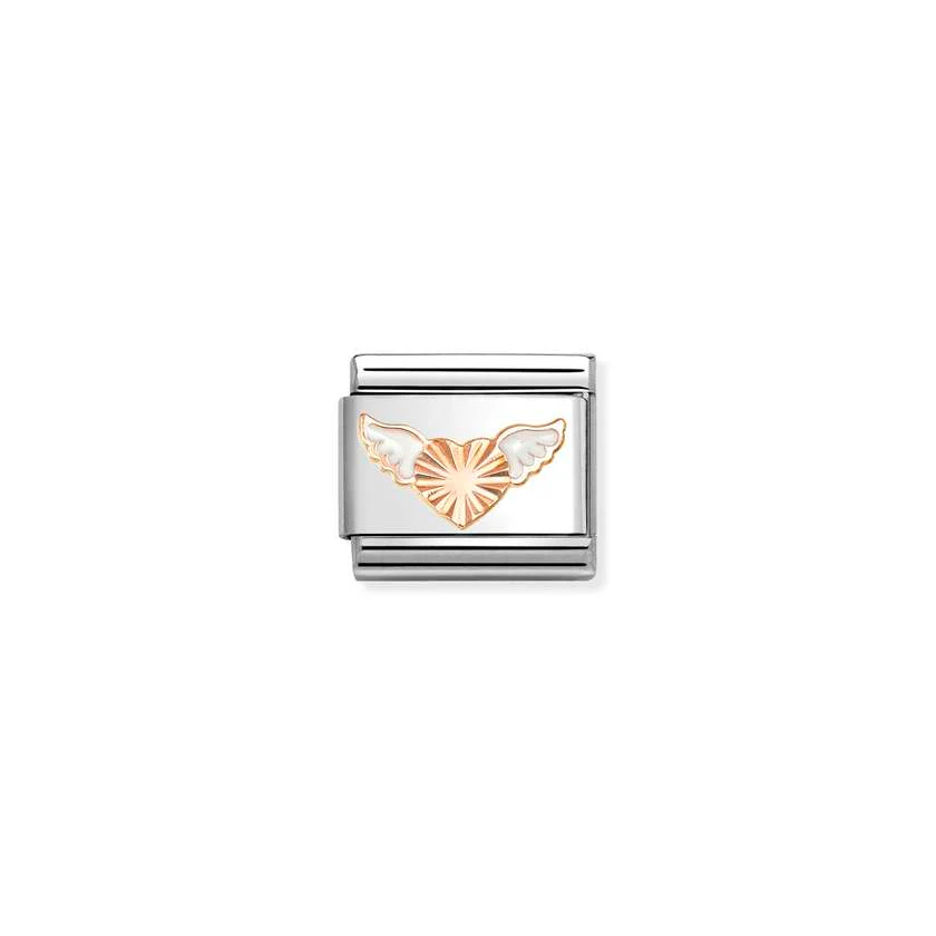 Classic Rose Gold and Enamel Diamond-Etched Winged Heart Christmas Charms