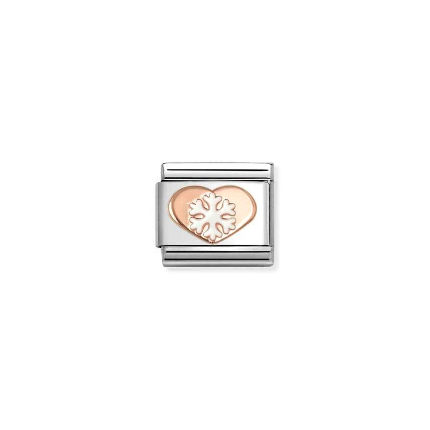 Classic Rose Gold and Enamel Heart with Snowflake Christmas Charms