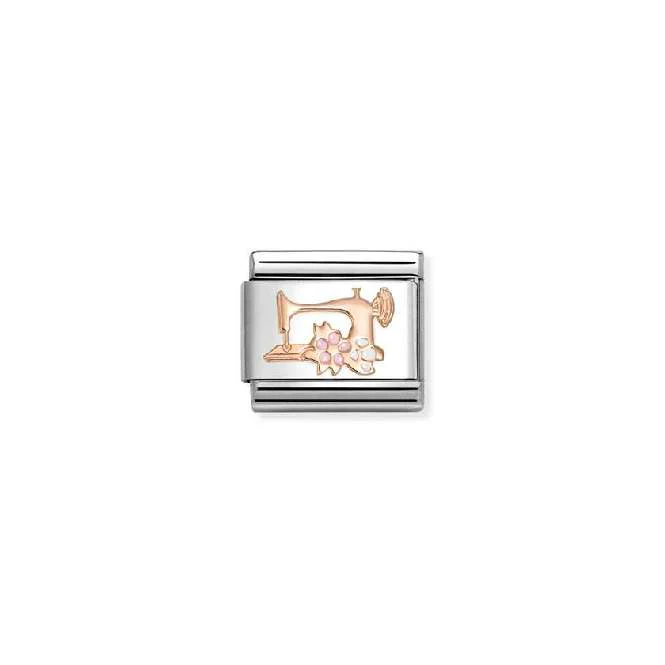 Classic Rose Gold and Enamel Sewing Machine with Flowers Sports & Hobbies Charms