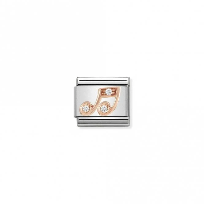Classic Rose Gold CZ Music Note in White Music Charms
