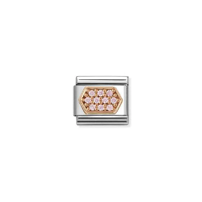 Classic Rose Gold CZ Pave Pink Hexagon Fashion & Fun Charms