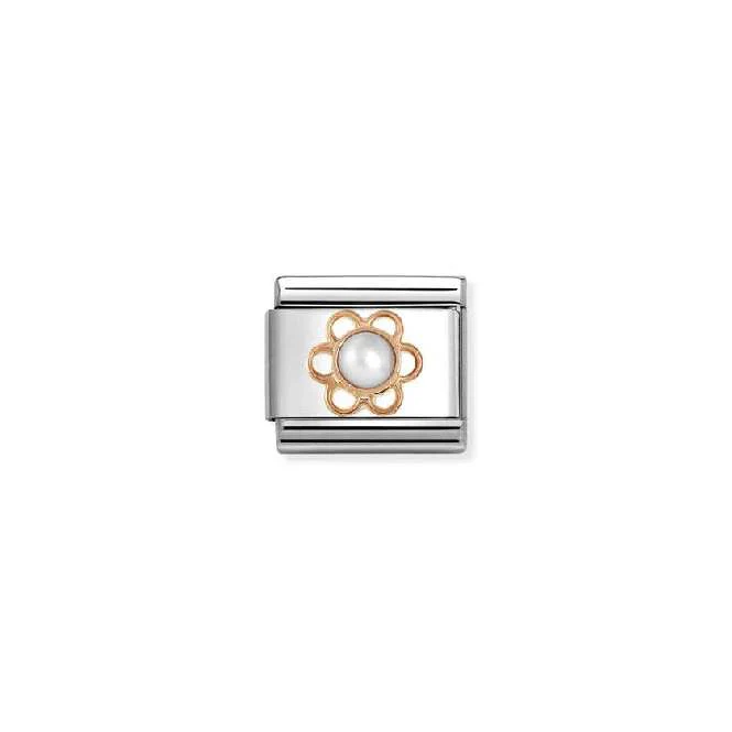 Classic Rose Gold Flower & White Pearl Flowers & Nature Charms