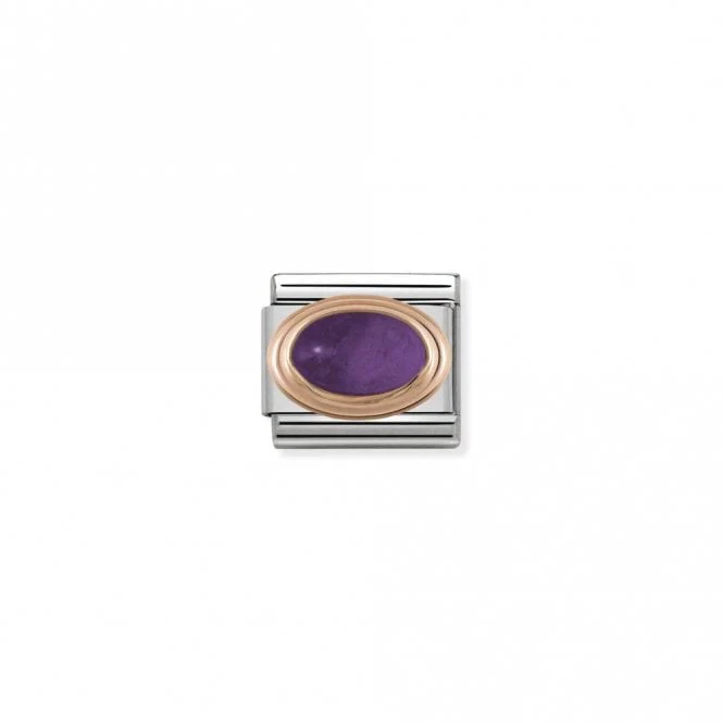 Classic Rose Gold Oval Amethyst Stone Sparkly Charms