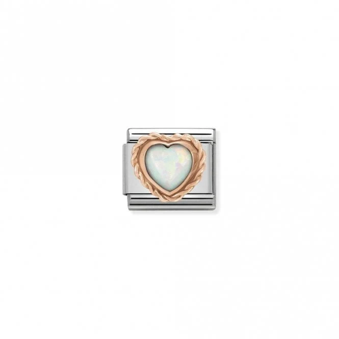 Classic Rose Gold Rich White Opal Heart Love & Hearts Charms