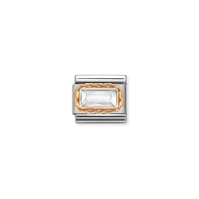 Classic Rose Gold White Facetted Baguette Sparkly & Stones Charms