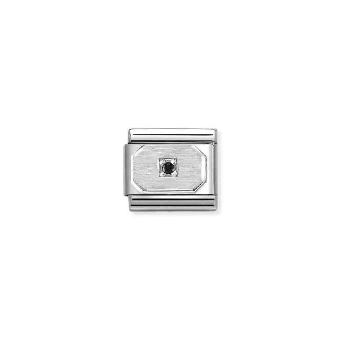 Classic Silver and CZ Blunted Rectangle Black Fashion & Fun Charms
