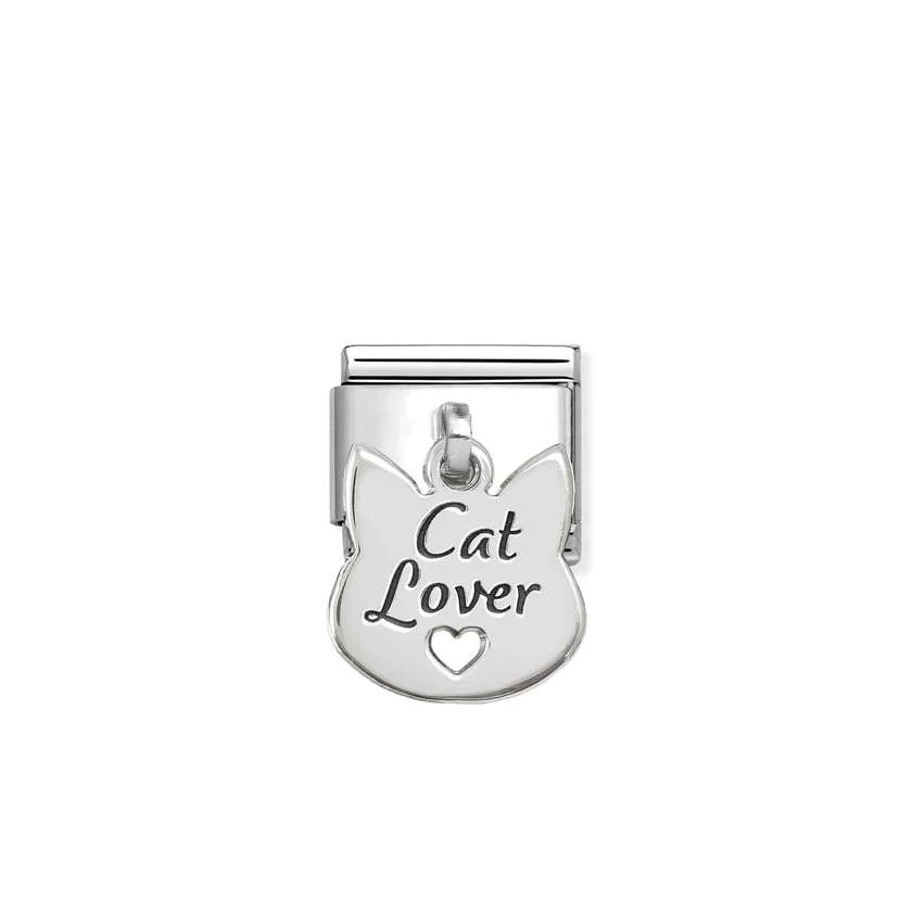 Classic Silver and Enamel Cat Lover Face Hanging Pendants Charms