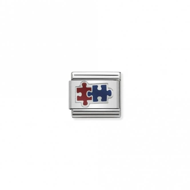Classic Silver and Red and Blue Jigsaw Pieces Charm