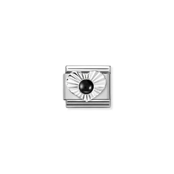 Classic Silver Black Agate Diamond Heart Sparkly & Stones Charms