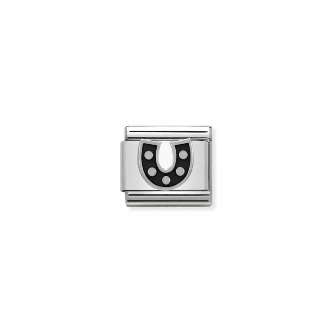 Classic Silver Black Horseshoe Good Luck Charms