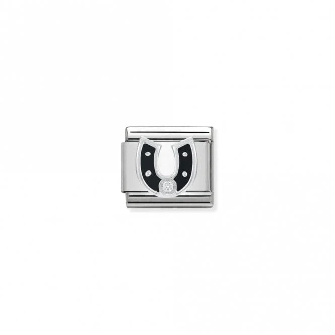 Classic Silver CZ Black Horseshoe Good Luck Charms