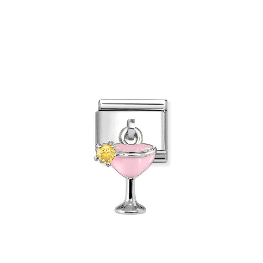 Classic Silver CZ and Enamel Pink & Yellow Cocktail Food & Drink Charms