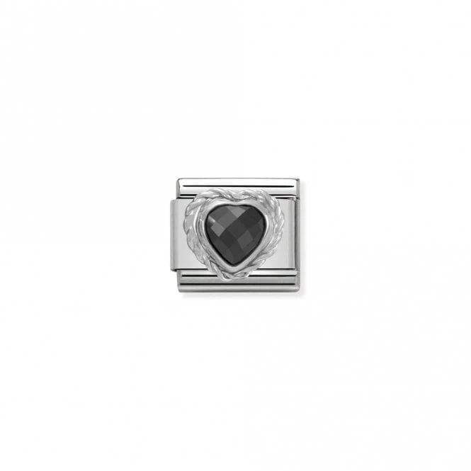 Classic Silver CZ Facetted Black Heart Love & Hearts Charms