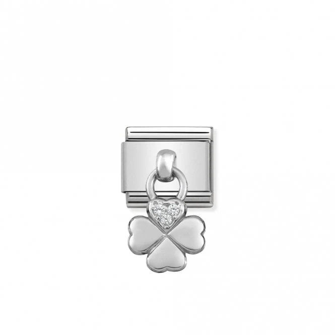 Classic Silver CZ Four-Leaf Clover Good Luck Charms
