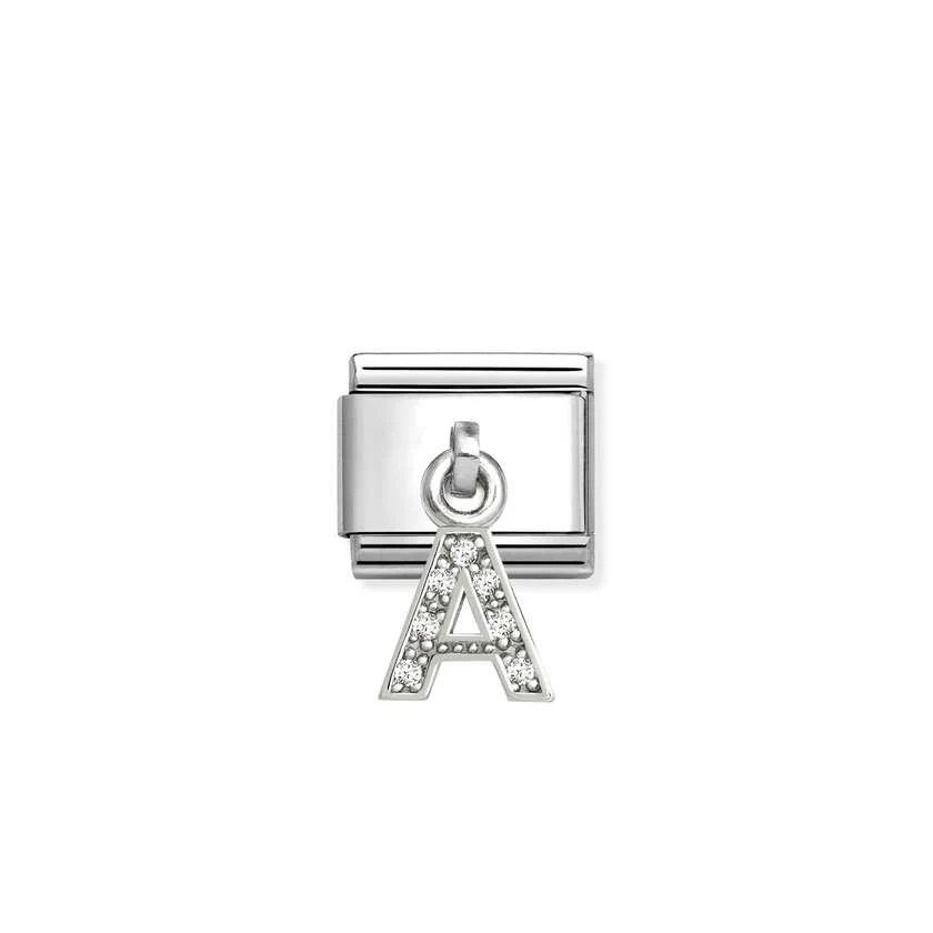 Classic Silver CZ Letter A Letters & Numbers Pendant Charms