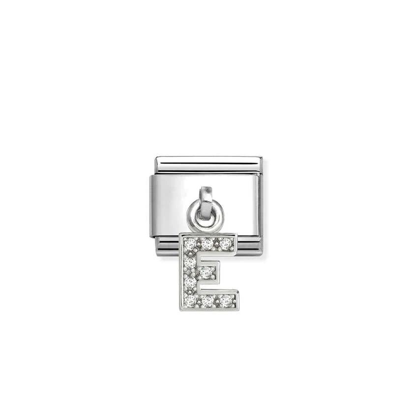 Classic Silver CZ Letter E Letters & Numbers Pendant Charms