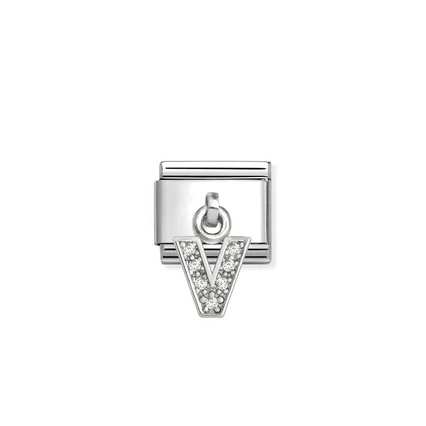 Classic Silver CZ Letter V Letter & Numbers Pendant Charms
