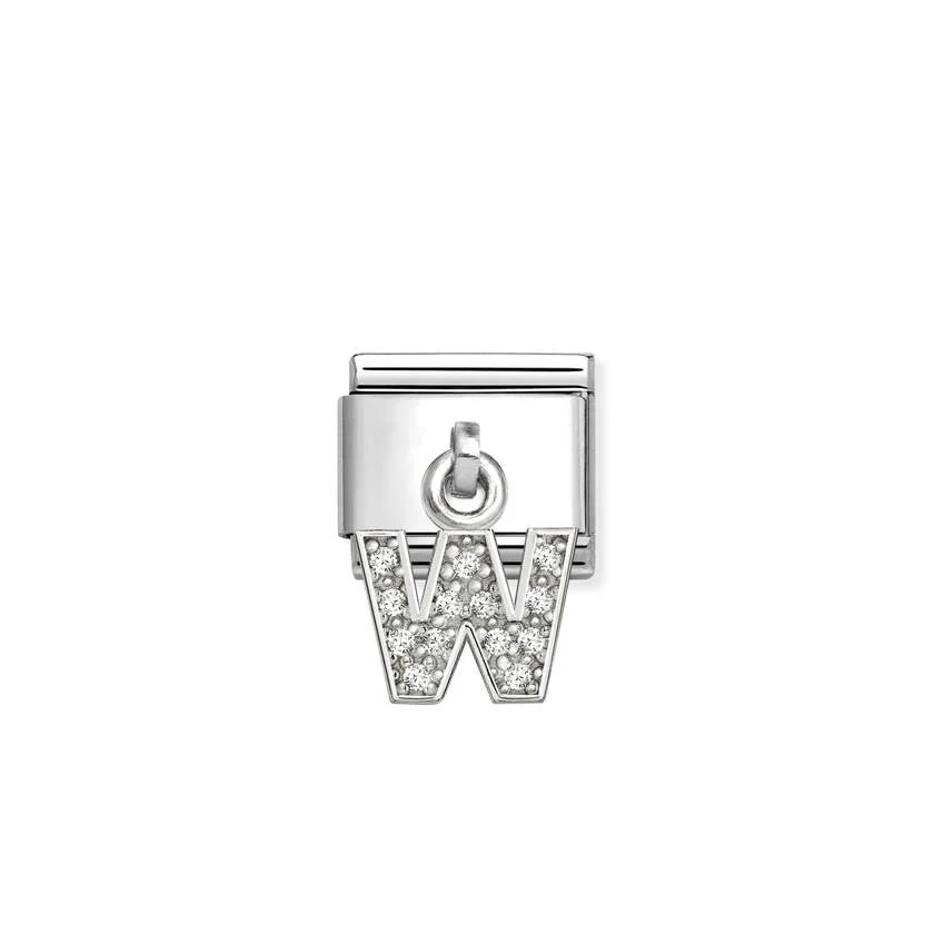 Classic Silver CZ Letter W Letters & Numbers Pendant Charms