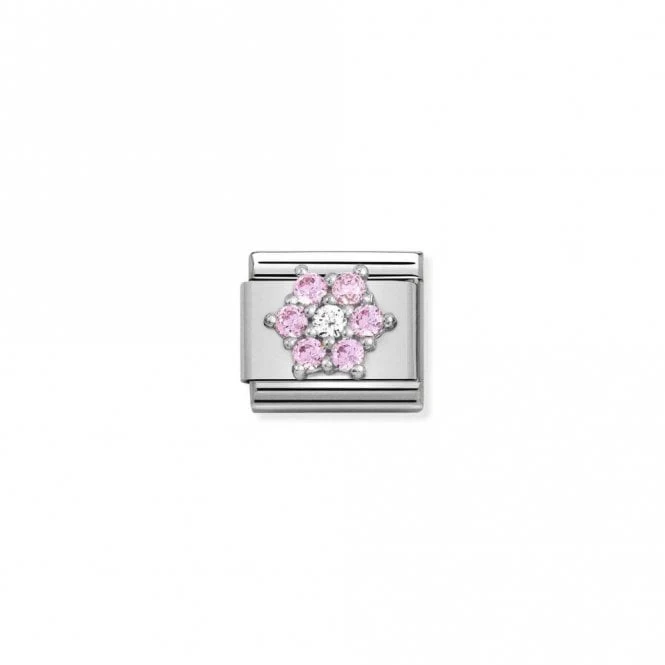 Classic Silver CZ Pink-White Flower Flowers & Nature Charms
