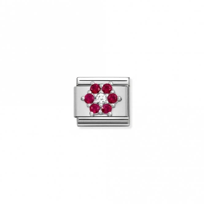Classic Silver CZ Red-White Flower Flowers & Nature Charms