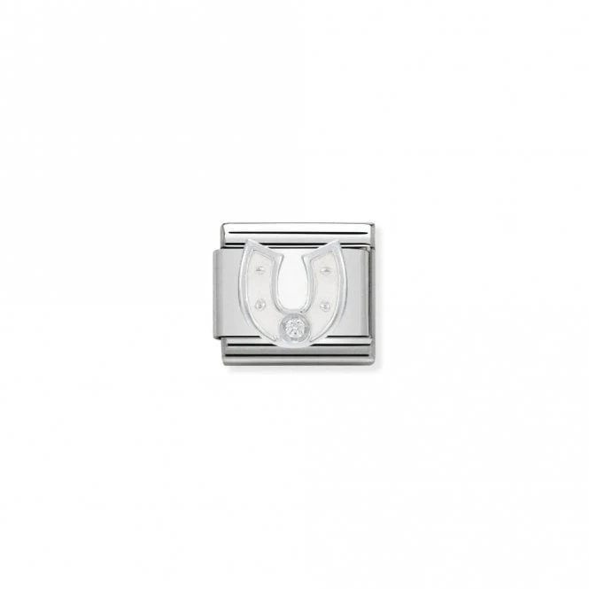 Classic Silver CZ White Horseshoe Good Luck Charms